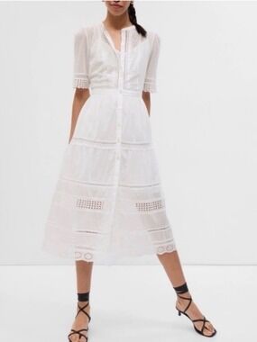 Gap Lace Eyelet Midi Dress Cottagecore Bridal Event Prairie Summer Romantic XXLT